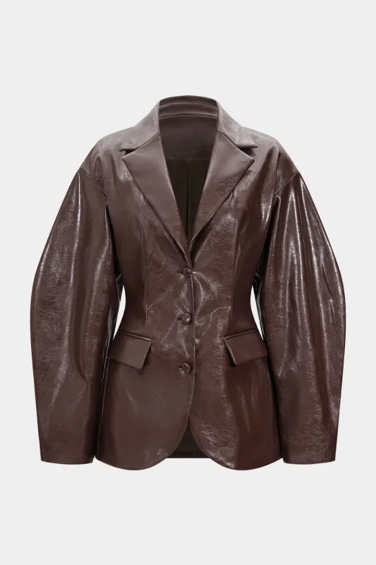 Faux Leather Notched Lapel Blazer sold by Micas