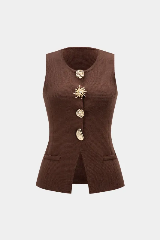 Knit Metallic V-Neck Vest sold by Micas