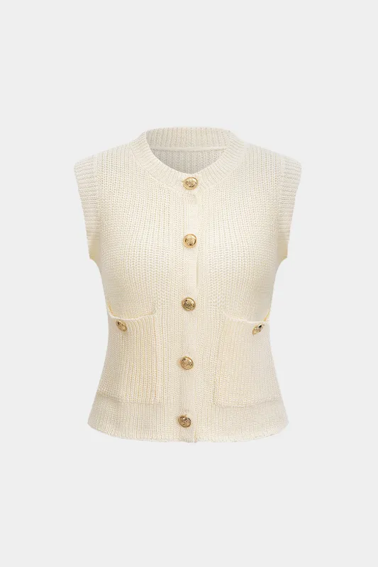 Knit Metallic Button Pocket Vest sold by Micas