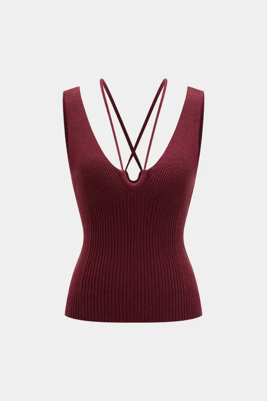 Knit Crossed V-Neck Tank Top sold by Micas