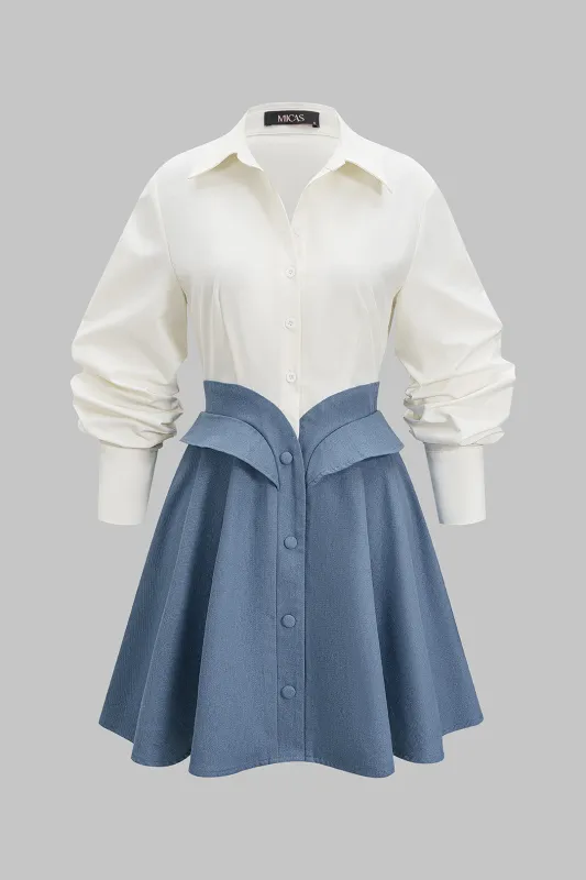 Denim Button Patchwork Long Sleeve Mini Dress sold by Micas