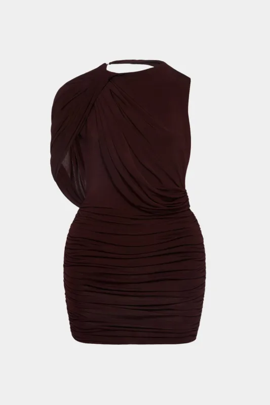 Plus Size Ruched Round Neck Sleeveless Mini Dress sold by Micas