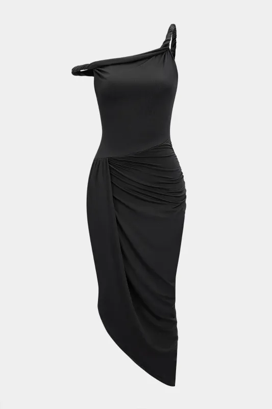 Ruched Asymmetrical Twist Knot Ruched Maxi Dress sold by Micas