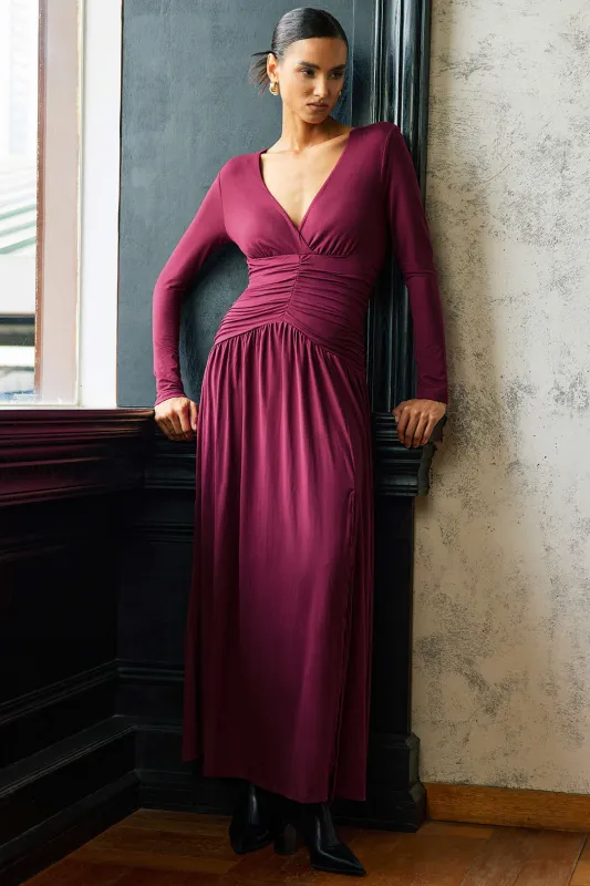 Ruched V-Neck Long Sleeve Maxi Dress sold by Micas