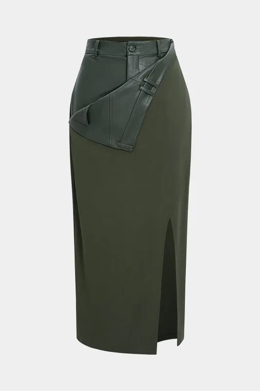 Faux Leather High Waist Patchwork Skirt sold by Micas