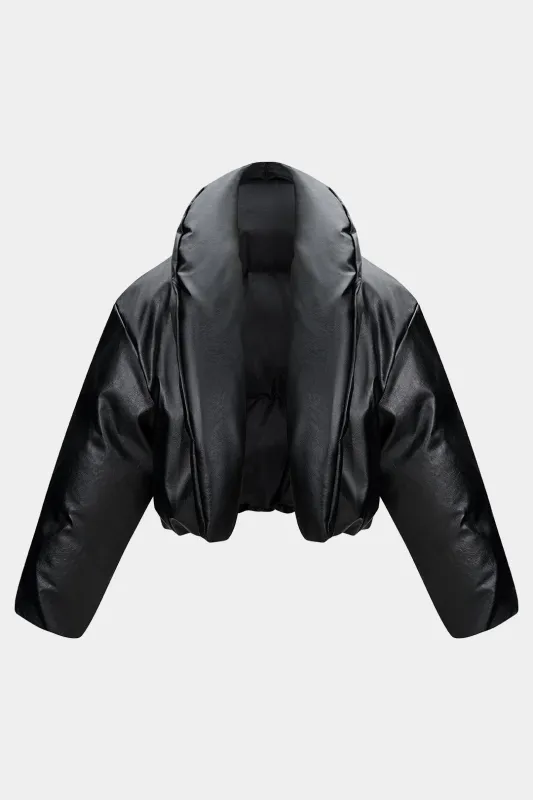 Faux Leather Stand Collar Puffer sold by Micas