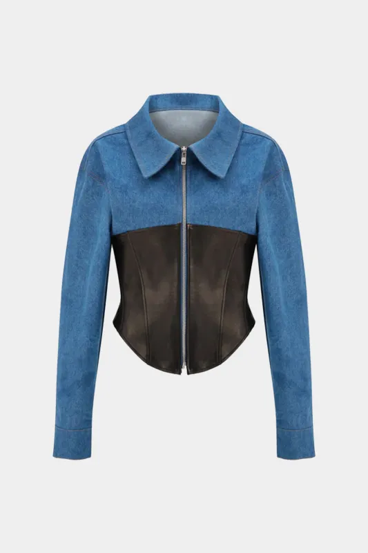 Faux Leather Patchwork Jacket sold by Micas