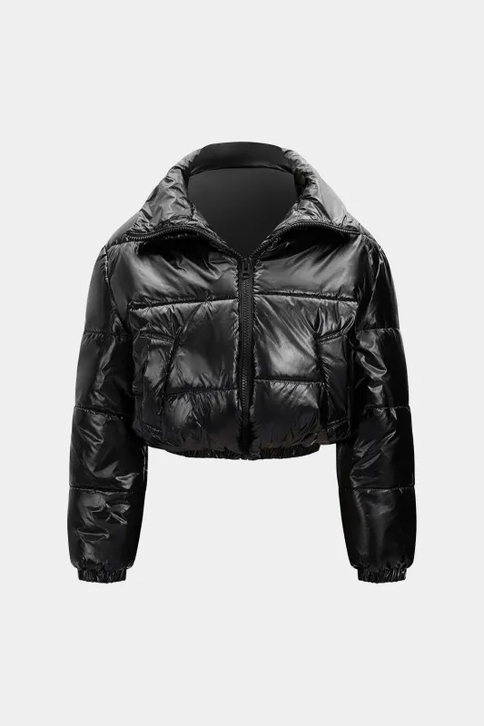 Solid Zipper Cropped Puffer sold by Micas