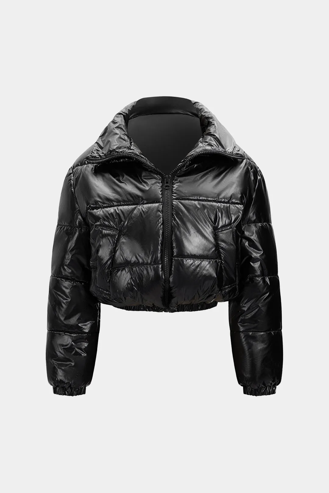 Solid Zipper Cropped Puffer sold by Micas