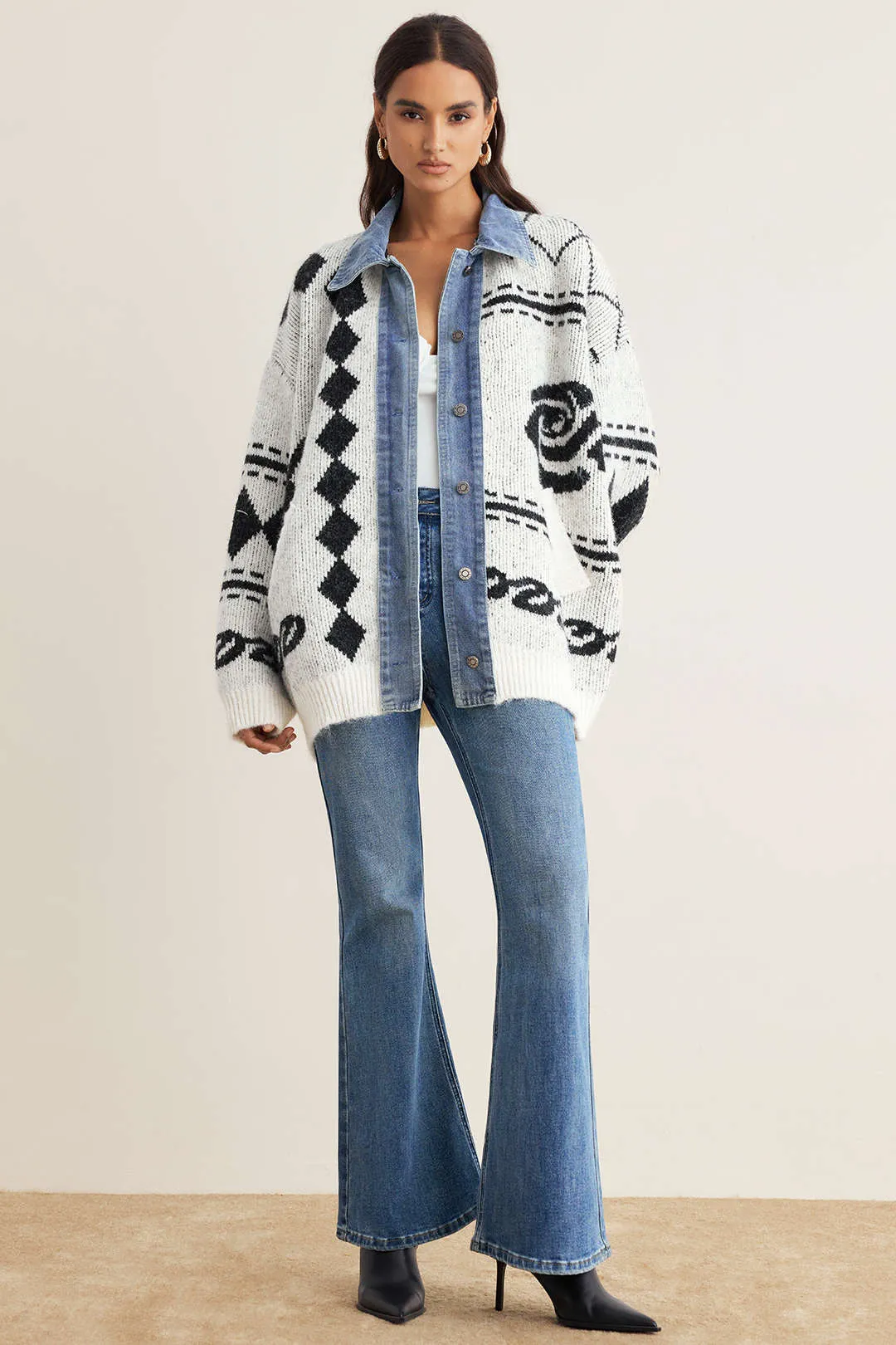 Retro Print Patchwork Sweater Cardigan sold by Micas product image thumbnail 4