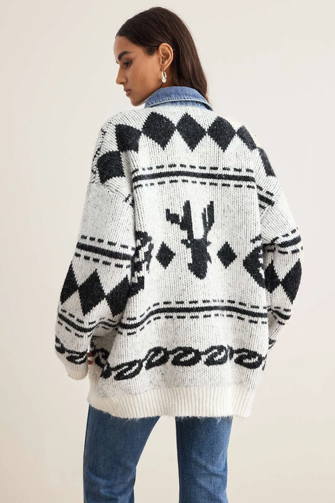 Retro Print Patchwork Sweater Cardigan sold by Micas product image thumbnail 2