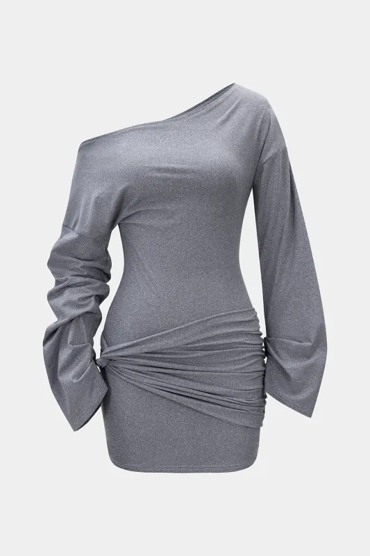 Asymmetrical Ruched Long Sleeve Mini Dress sold by Micas