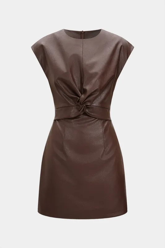 Faux Leather Twist Knot Short-Sleeve Mini Dress sold by Micas