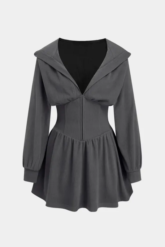 Zipper Hooded Waist-Cinching Long Sleeve Mini Dress sold by Micas