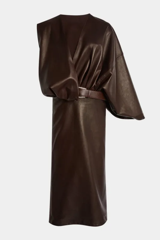 Faux Leather V-Neck Asymmetrical Short Sleeve Maxi Dress sold by Micas
