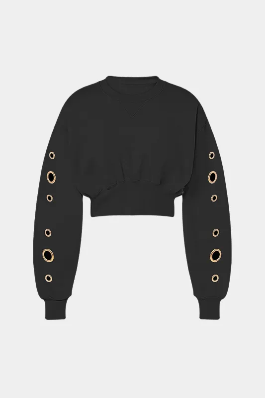 Metallic Eyelet Long-Sleeve Top sold by Micas