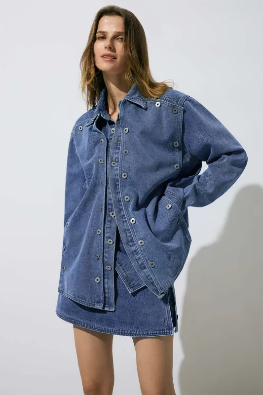 Denim Button Long-Sleeve Top made by Micas