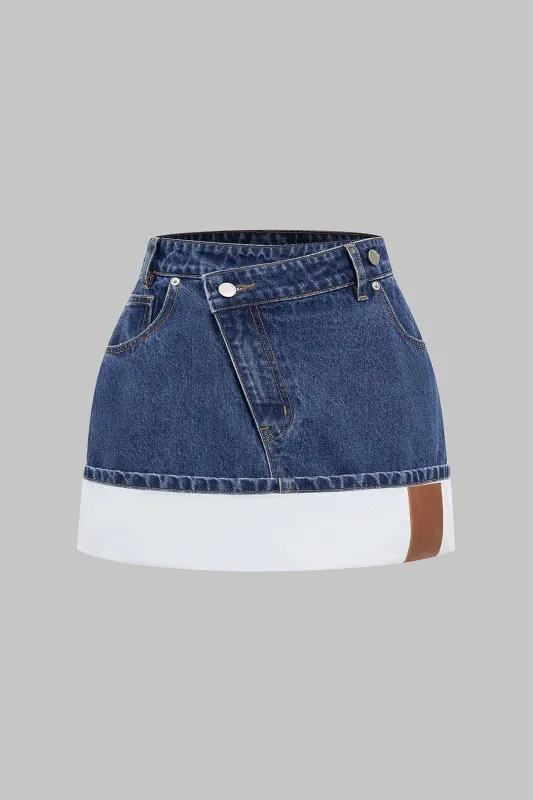 Plus Size Denim Patchwork Zipper Mini Skirt sold by Micas
