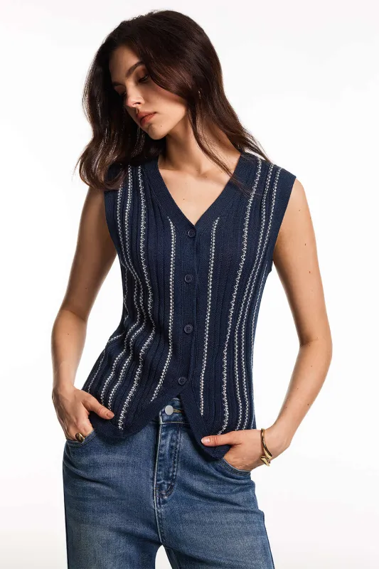 Knit Contrast Button Tank Top sold by Micas