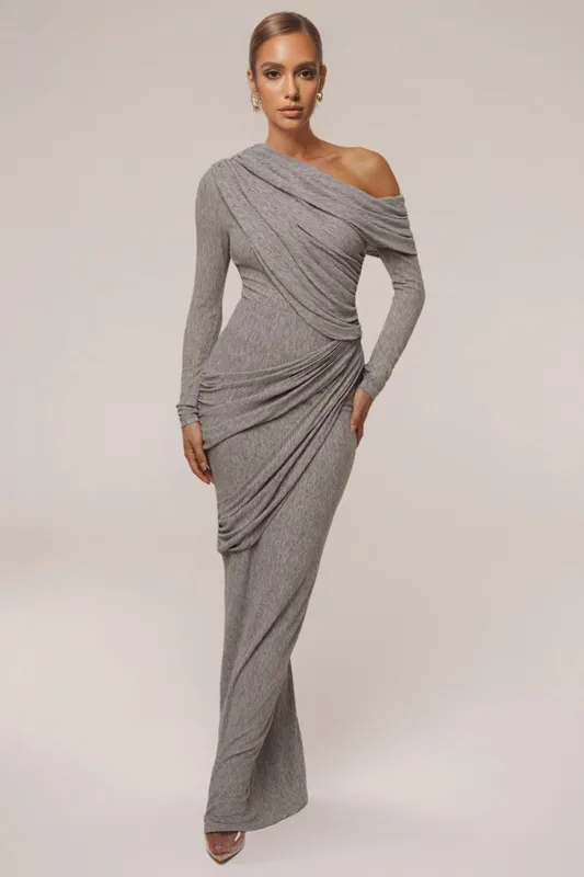 Ruched Asymmetrical Long Sleeve Maxi Dress sold by Micas