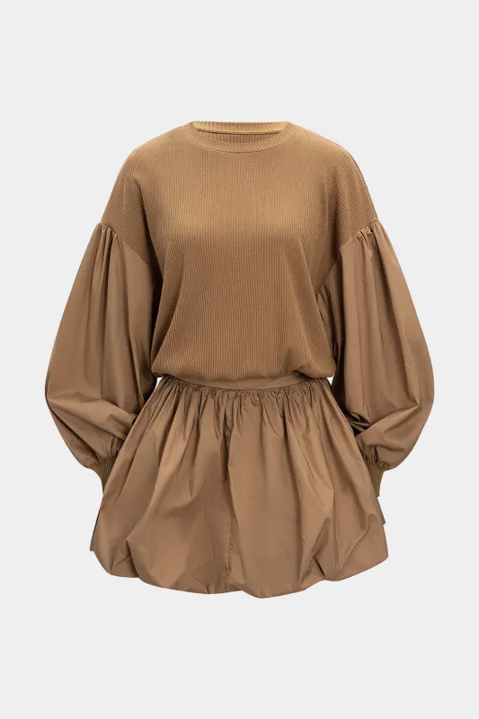 Patchwork Puff Hem Long Sleeve Midi Dress sold by Micas