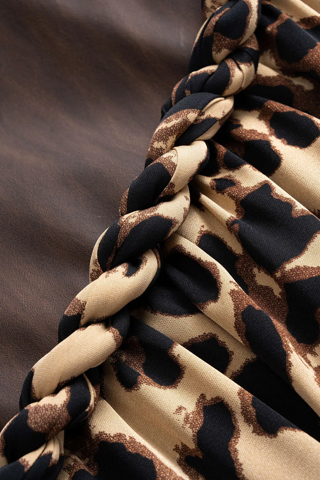 Leopard Print Faux Leather Twist Knot Patchwork Asymmetrical Skirt sold by Micas product image thumbnail 3