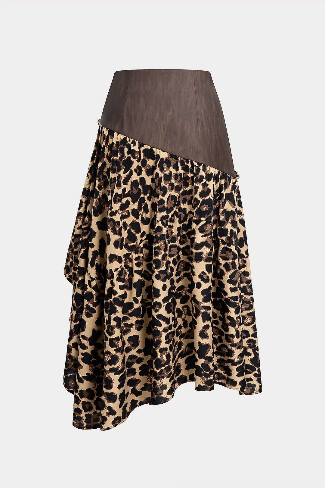 Leopard Print Faux Leather Twist Knot Patchwork Asymmetrical Skirt sold by Micas product image thumbnail 2