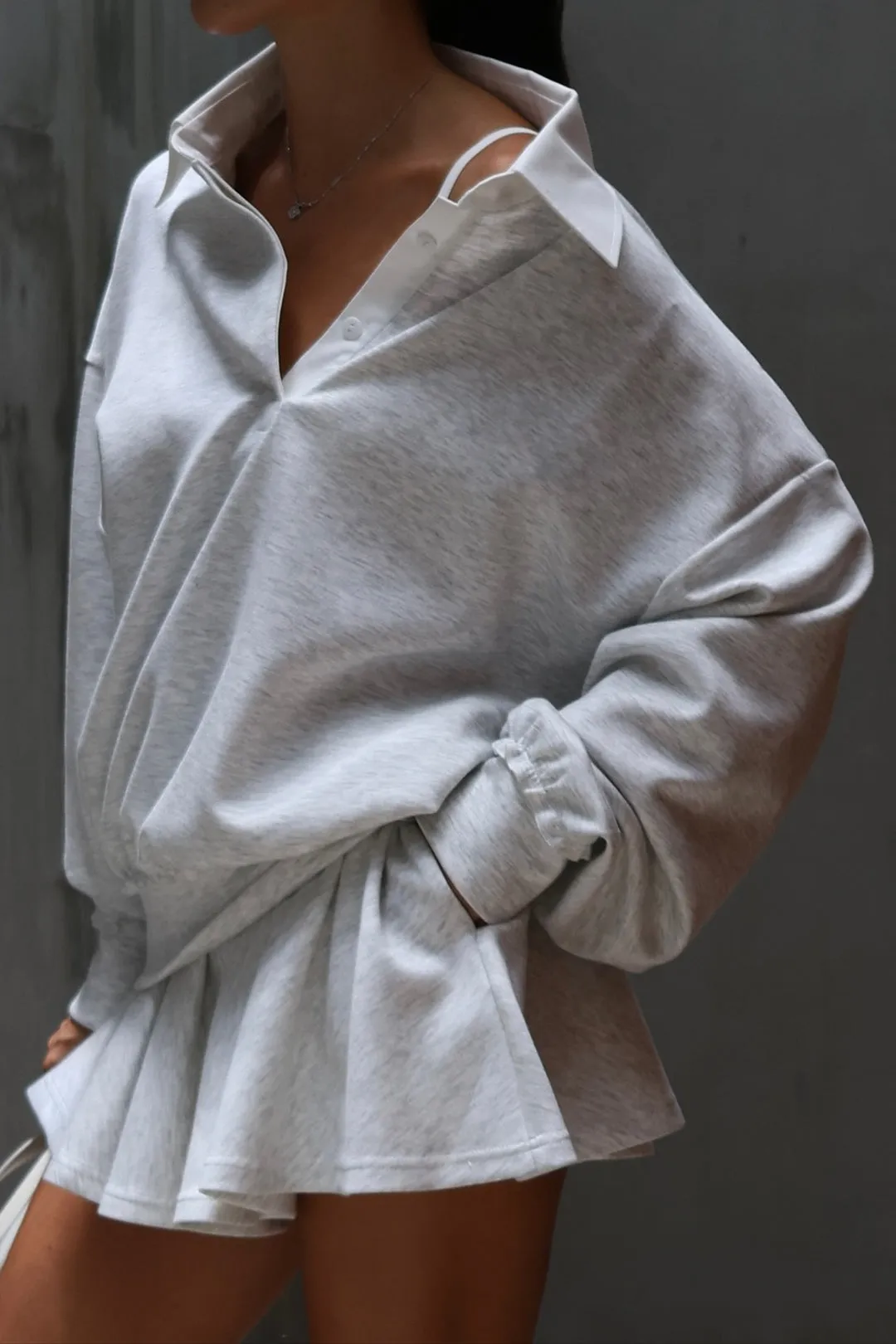 Solid Sweatshirt And Ruched Mini Skirt Set sold by Micas