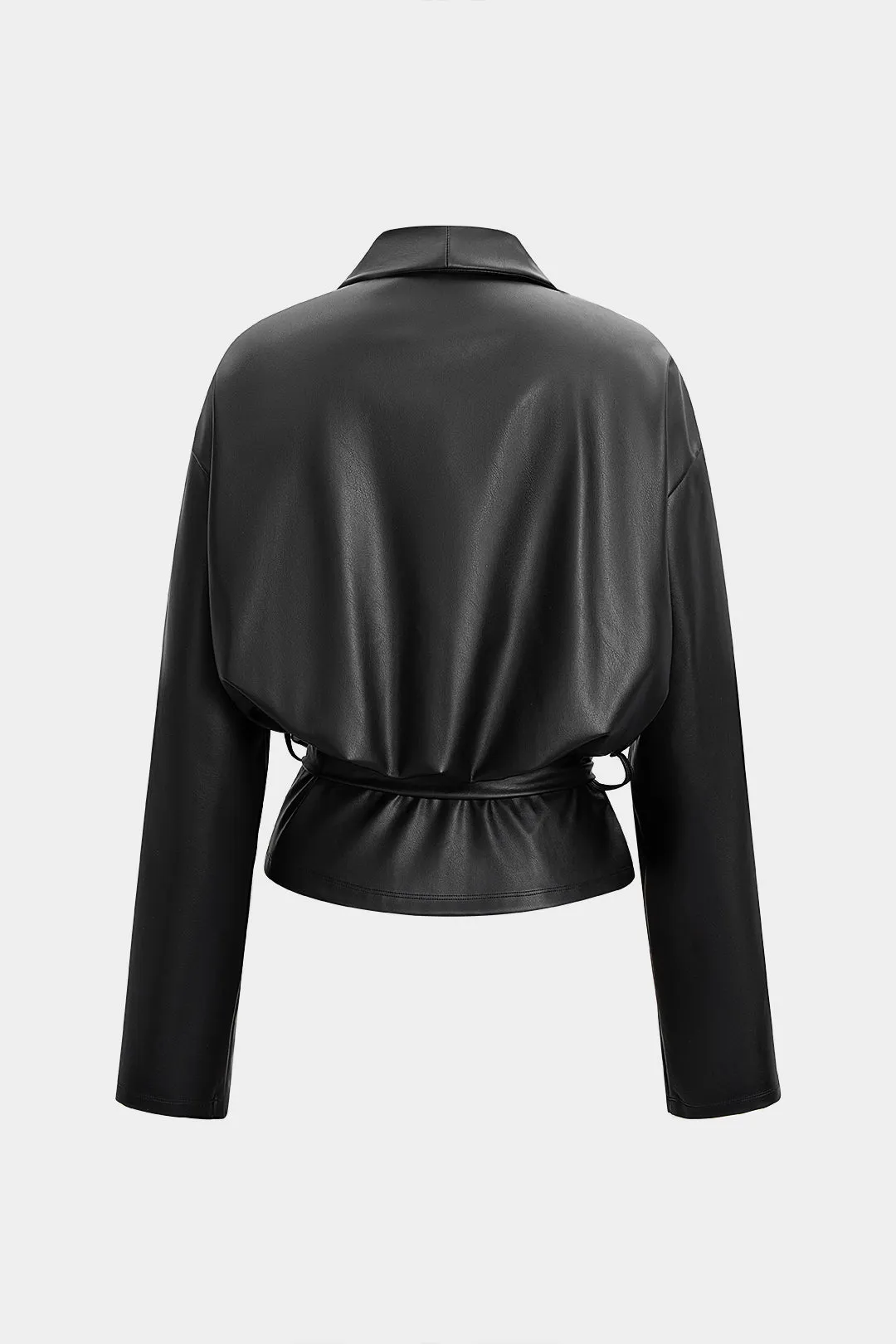 Faux Leather Tie Front Asymmetrical Jacket sold by Micas product image thumbnail 2