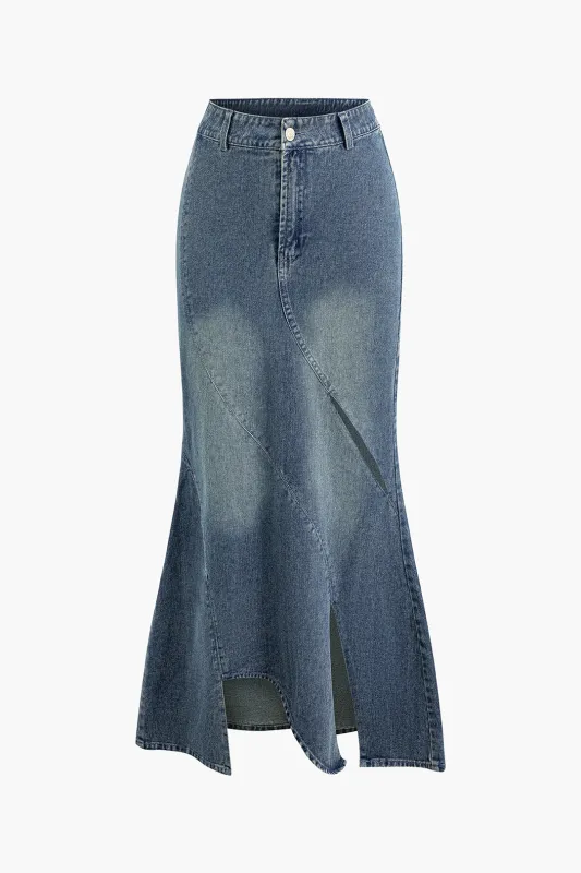 Denim Asymmetrical Hollow Out Irregular Hem Skirt sold by Micas