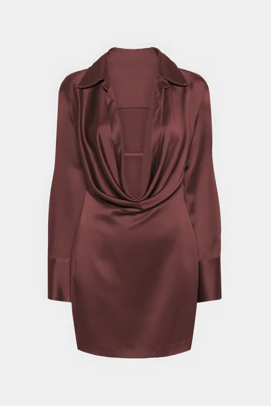 Satin Draped Cowl Neck Long Sleeve Mini Dress sold by Micas