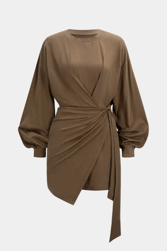 Tie Front Asymmetrical Long Sleeve Mini Dress sold by Micas