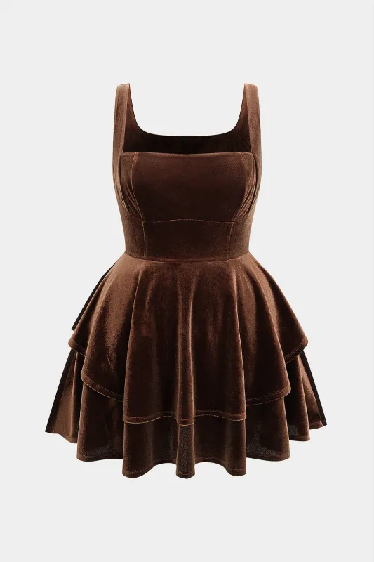 Plus Size Velvet Square Neck Sleeveless Mini Dress sold by Micas