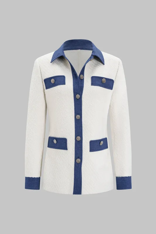 Denim Patchwork Button Blazer sold by Micas