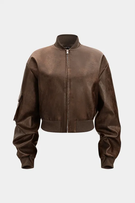 Faux Leather Zipper Jacket sold by Micas