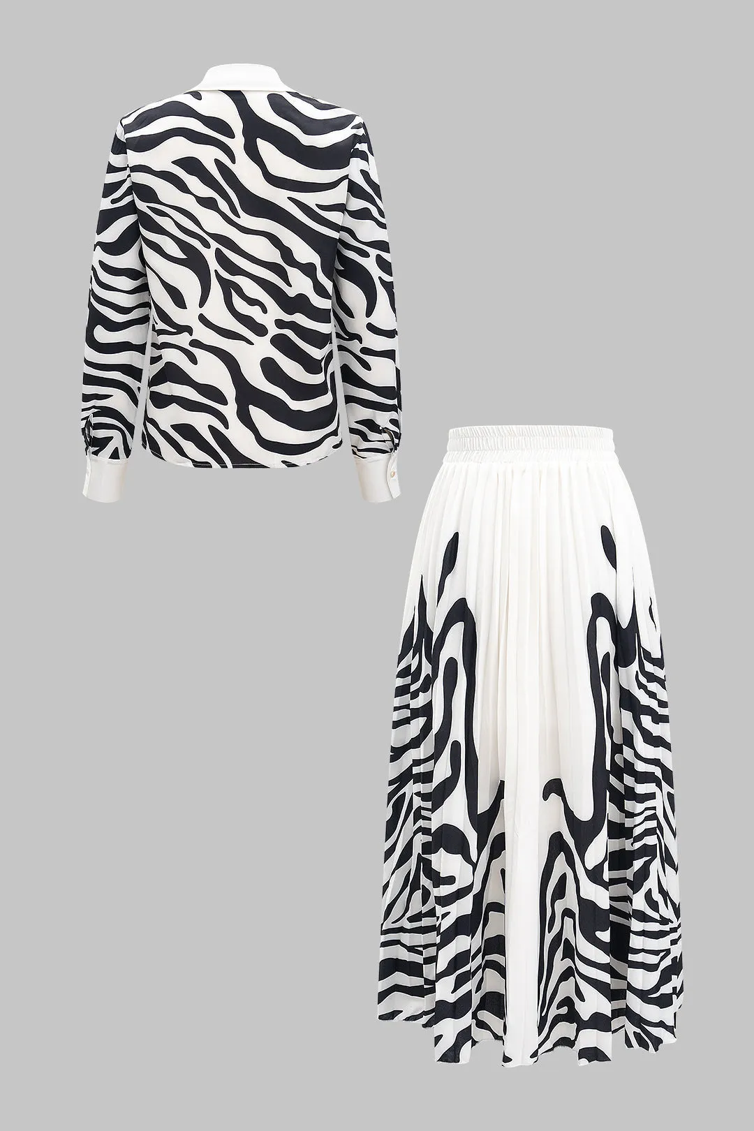 Zebra Print Long-Sleeve Shirt And Pleated Skirt Set sold by Micas product image thumbnail 2