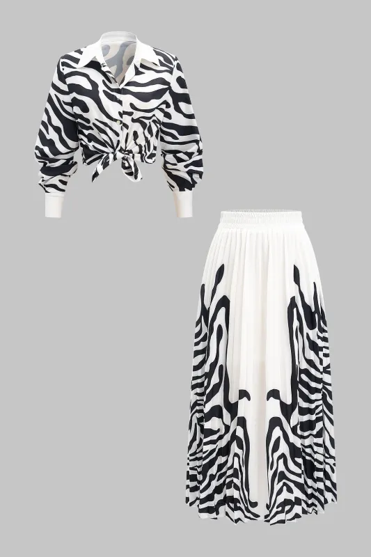 Zebra Print Long-Sleeve Shirt And Pleated Skirt Set sold by Micas