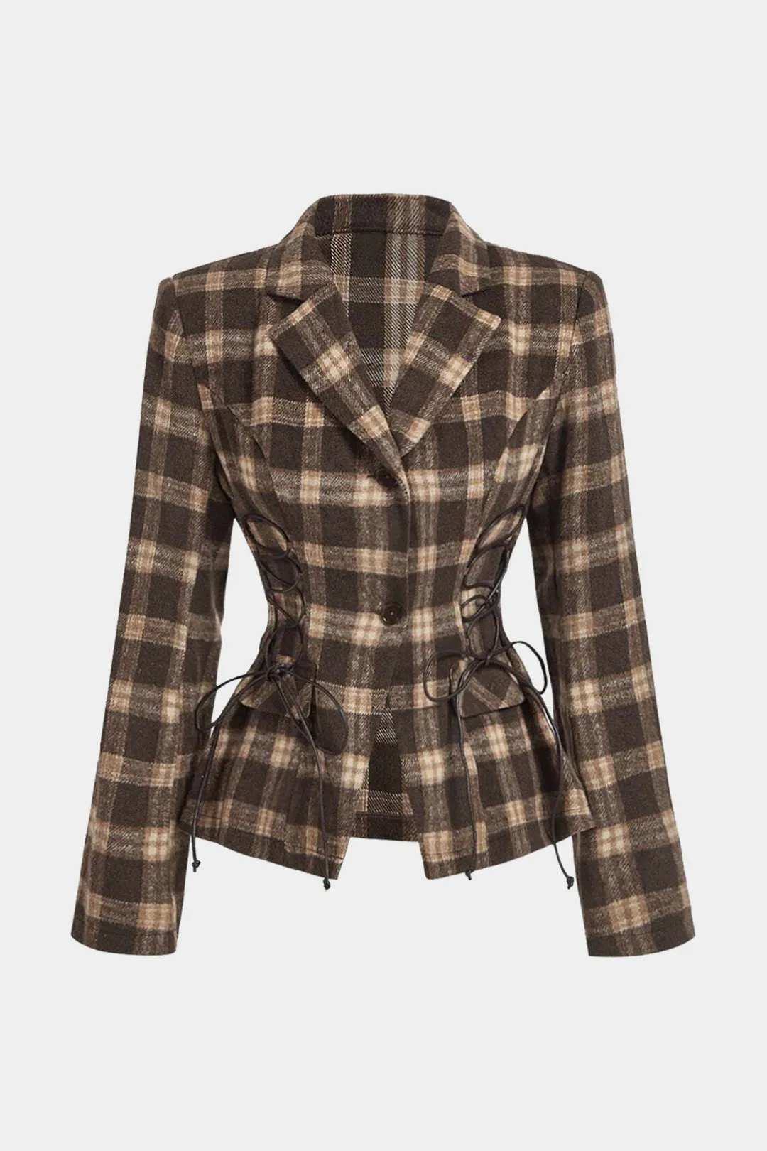 Plaid Print Drawstring Notched Lapel Blazer sold by Micas