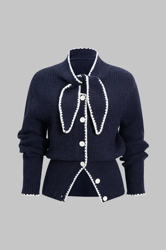 Plus Size Knit Button Knotted Cardigan sold by Micas