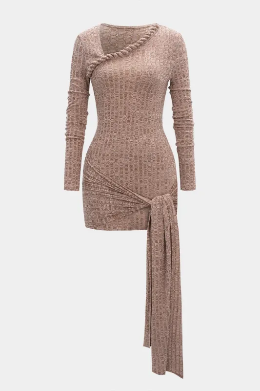 Tie-Up Asymmetrical Twist Knot Long Sleeve Mini Dress sold by Micas
