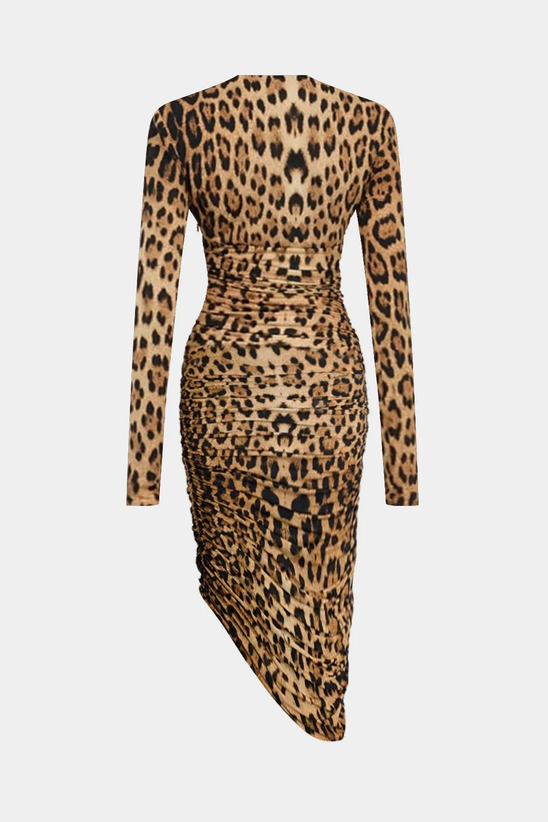 Leopard Print Ruched V-Neck Long Sleeve Midi Dress sold by Micas product image thumbnail 2