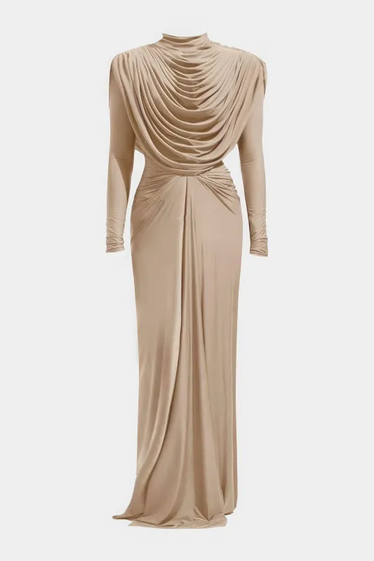 Draped Cowl Neck Long Sleeve Maxi Dress sold by Micas