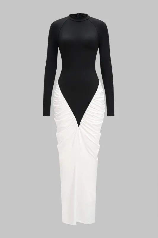 Contrast Ruched Long Sleeve Maxi Dress sold by Micas