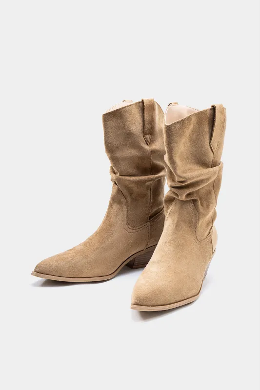 Suede Pointed Mid Calf Boots sold by Micas