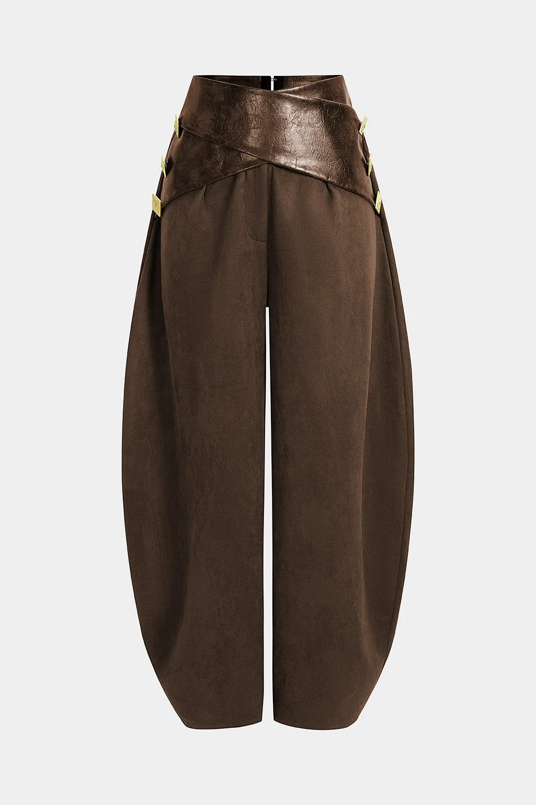 Faux Leather Patchwork Suede Metallic Decor High Waist Pants sold by Micas product image thumbnail 5