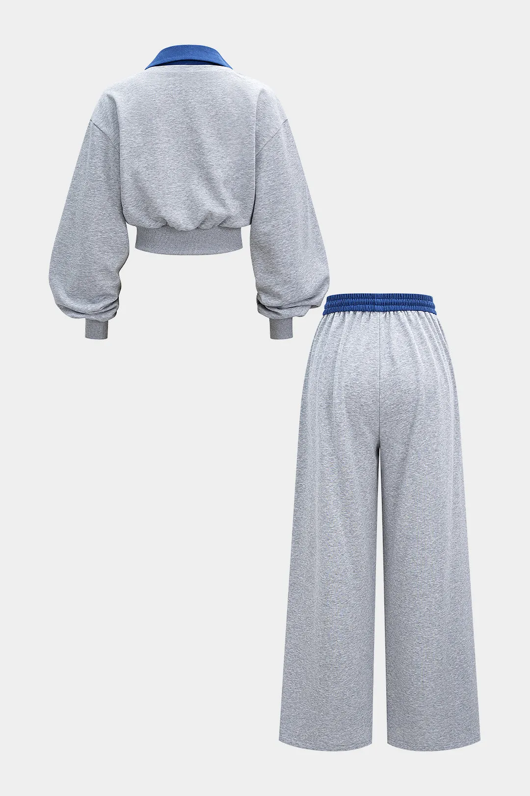 Contrast Patchwork Long-Sleeve Top And Shirred Waistband Drawstring Trousers Set sold by Micas product image thumbnail 2