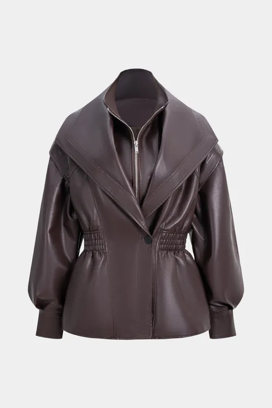 Faux Leather Shirred Zipper Jacket sold by Micas