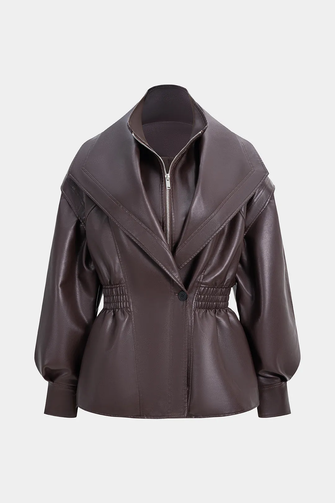 Faux Leather Shirred Zipper Jacket sold by Micas
