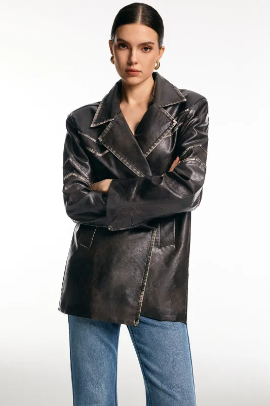 Faux Leather Washed Blazer sold by Micas