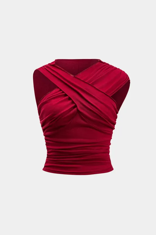 Asymmetrical Crossed Ruched Tank Top sold by Micas